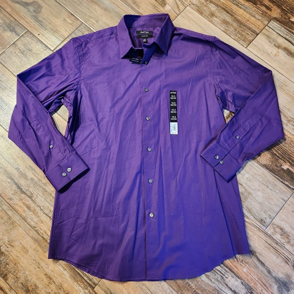 🔹️NWT APT 9 Purple Slim Fit Buttoned Long Sleeve Shirt Men's 16.5- 32/33